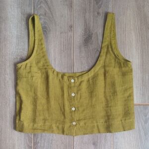 Olive Green Sleeveless Linen Top